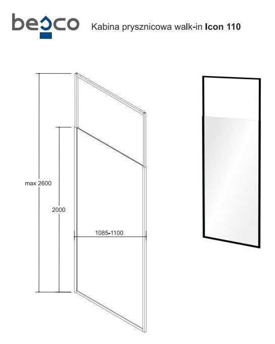 Walk-In dušikabiin Besco Icon, 100,110,120 x 200 cm hind ja info | Dušiseinad ja dušiuksed | hansapost.ee