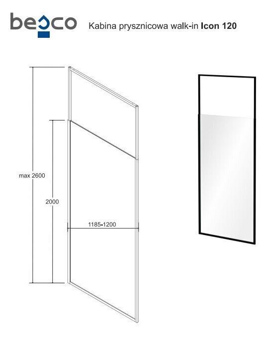 Walk-In dušikabiin Besco Icon, 100,110,120 x 200 cm цена и информация | Dušiseinad ja dušiuksed | hansapost.ee