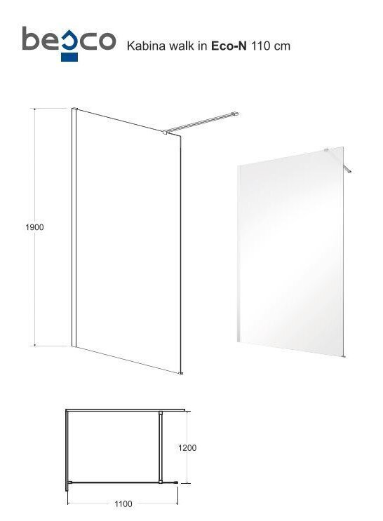 Walk-In dušikabiin Besco Eco-N, 90,100,110,120 x 195 cm hind ja info | Dušiseinad ja dušiuksed | hansapost.ee