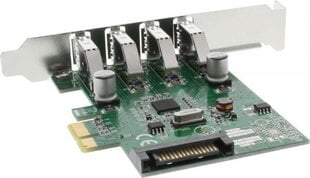 4-портовый хост-контроллер InLine USB 3.0 PCIe, вкл. Низкопрофильный кронштейн и 4-контактный Aux. Power (76661C) цена и информация | InLine Компьютерная техника | hansapost.ee