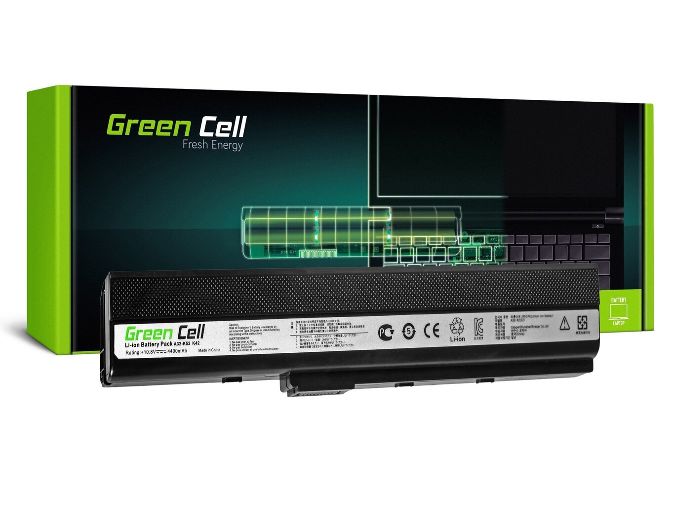 Sülearvuti aku Green Cell Laptop Battery for Asus K52 K52J K52F K52JC K52JR цена и информация | Sülearvuti akud | hansapost.ee