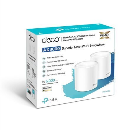 TP-LINK AX3000 Whole Home Mesh Wi-Fi 6 System Deco X60 (2-pack) 802.11ax, 2402+574 Mbit hind ja info | Ruuterid | hansapost.ee