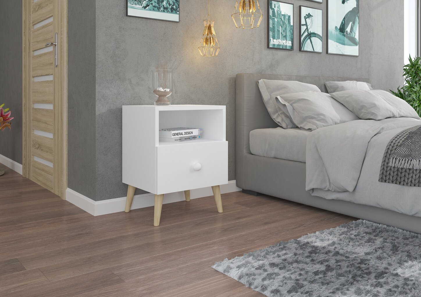 Öökapp ADRK Furniture Logan 01, valge цена и информация | Öökapid | hansapost.ee