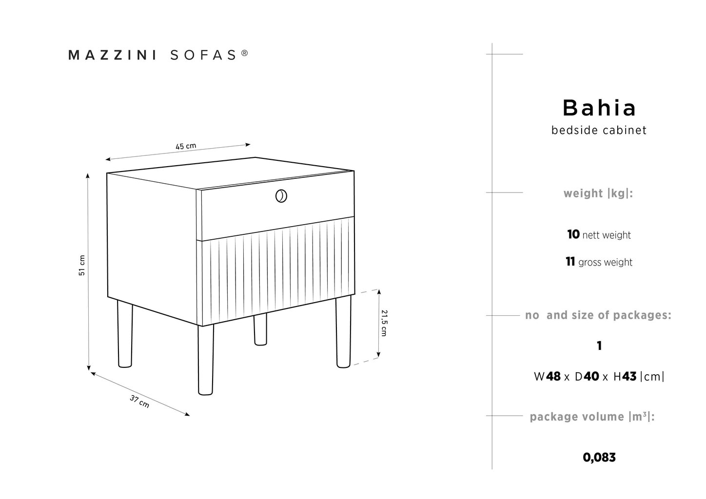 Öökapp Mazzinis Sofas Bahia, pruun/valge hind ja info | Öökapid | hansapost.ee