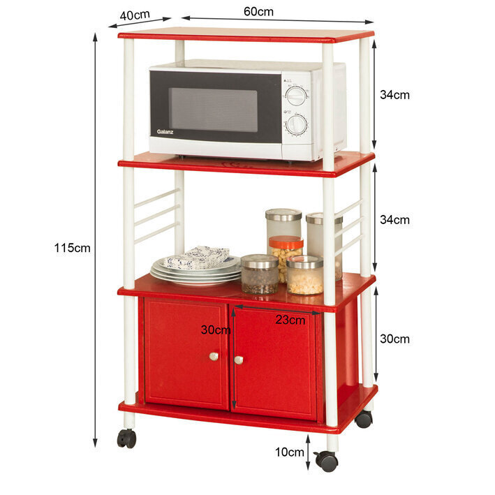 Köögikapp ratastega SoBuy FRG12-R, punane hind ja info | Köögikapid | hansapost.ee
