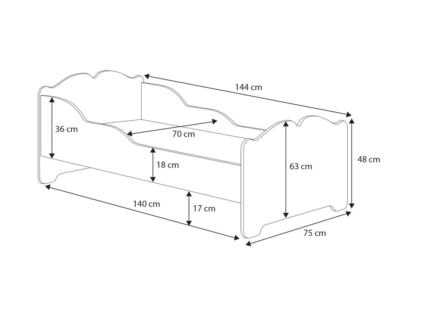 Lastevoodi ADRK Furniture Ximena 144, 70x140 cm, valge hind ja info | Lastevoodid | hansapost.ee