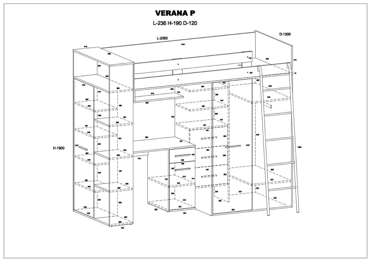 Narivoodi Meblocross Verana P, 200x90 cm, tamm/lilla hind ja info | Lastevoodid | hansapost.ee