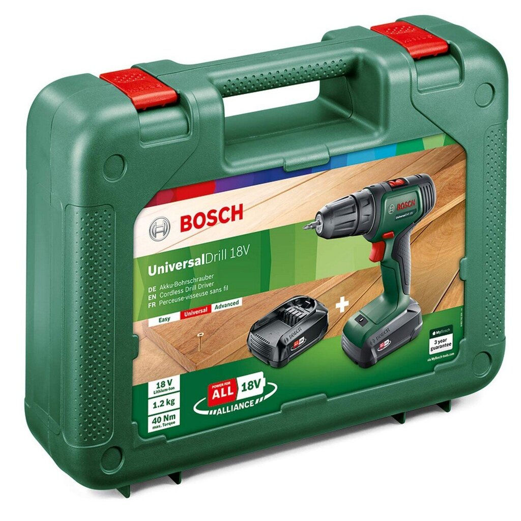 Akukruvikeeraja Bosch UniversalDrill18 (2x1,5) hind ja info | Akutrellid, puurid ja kruvikeerajad | hansapost.ee