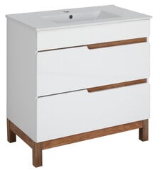 Шкаф для ванной с ящиками Spek 80 см, белый/коричневый цена и информация | Шкафчики для ванной | hansapost.ee