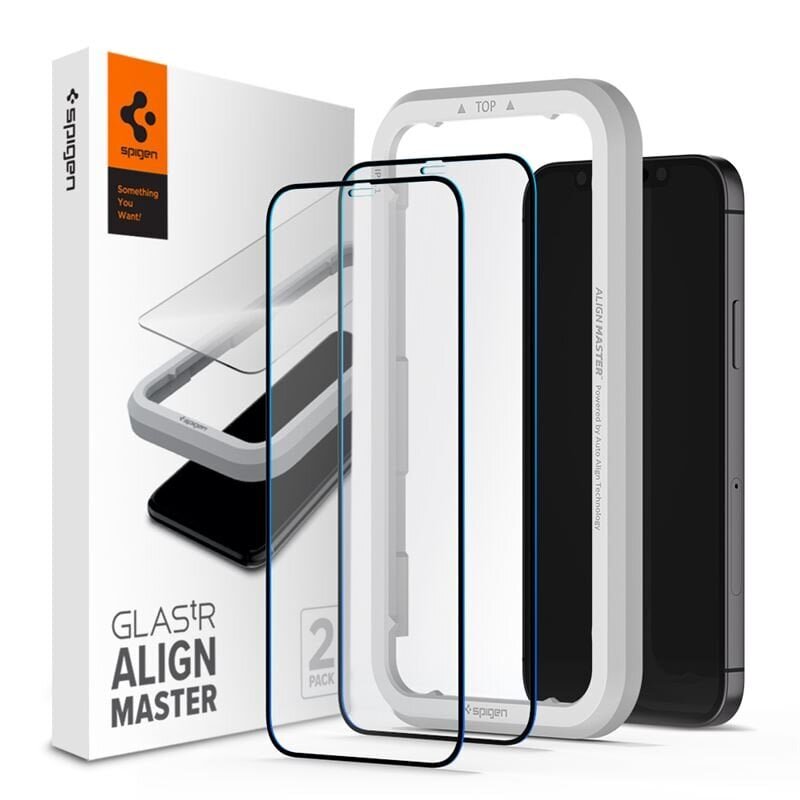 Spigen ALM kaitseklaas iPhone 12 Pro ja iPhone 12 jaoks, läbipaistev-must hind ja info | Ekraani kaitseklaasid ja kaitsekiled | hansapost.ee