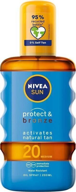 Pihustav kaitsev päevitusõli Nivea Sun SPF20, 200 ml цена и информация | Päikesekaitse ja päevitusjärgsed kreemid | hansapost.ee