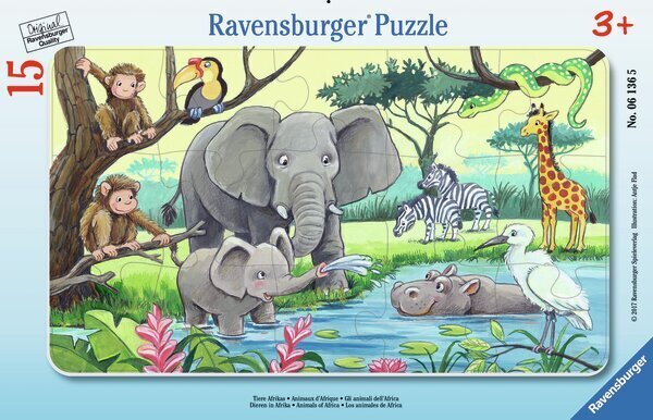 Ravensburger plaatpuzzle 15 tk Aafrikaloomad hind ja info | Pusled lastele ja täiskasvanutele | hansapost.ee