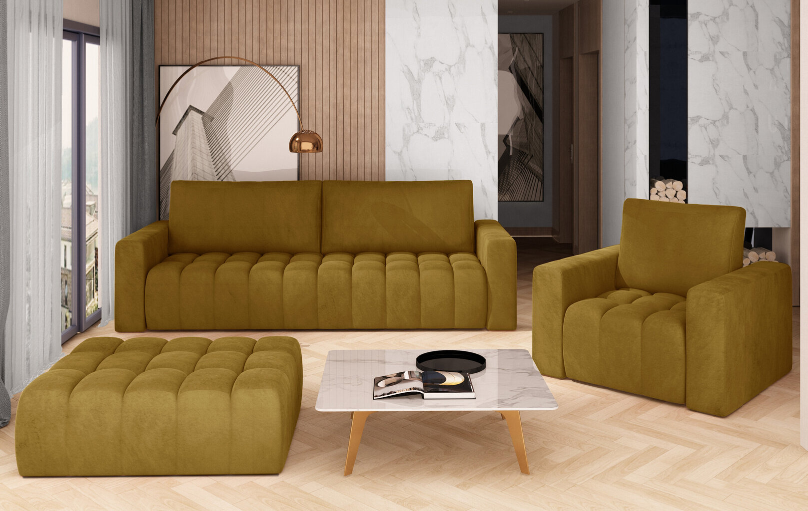 Pehme mööbli komplekt NORE Lazaro 04, kollane цена и информация | Pehme mööbli komplektid | hansapost.ee