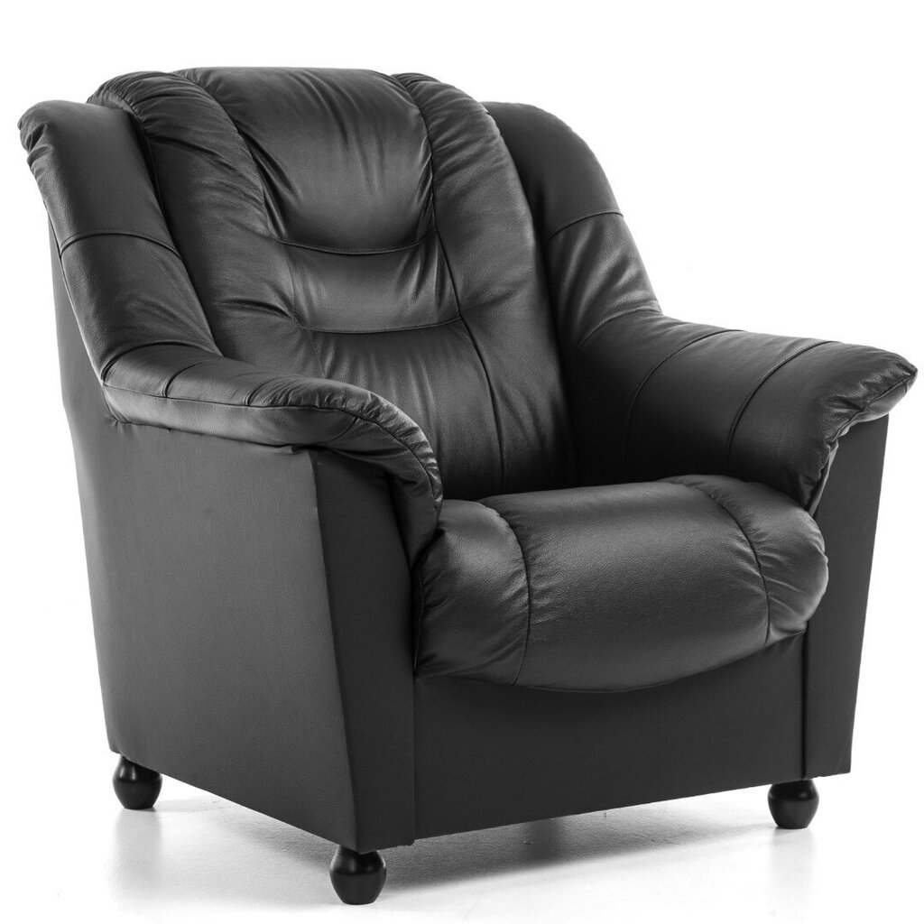 Pehme mööbli komplekt Mann, 3+1+1, kaetud nahaga, - must 0101, musta värvi jalad hind ja info | Pehme mööbli komplektid | hansapost.ee