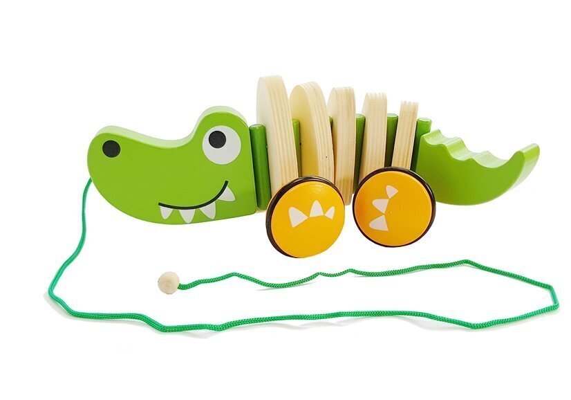 Puidust tõmmatav krokodill ratastega, 18 cm hind ja info | Beebide mänguasjad | hansapost.ee