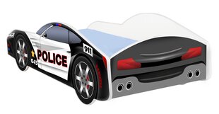 Кровать с матрасом Car BED-POLICE-1, 160x80 см, черная/белая цена и информация | Детские кровати | hansapost.ee