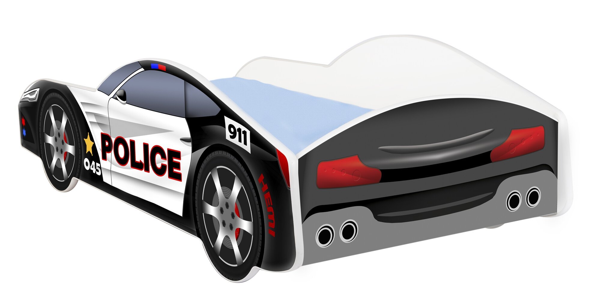 Voodi madratsiga Car BED-POLICE-1, 160x80 cm, must/valge цена и информация | Lastevoodid | hansapost.ee