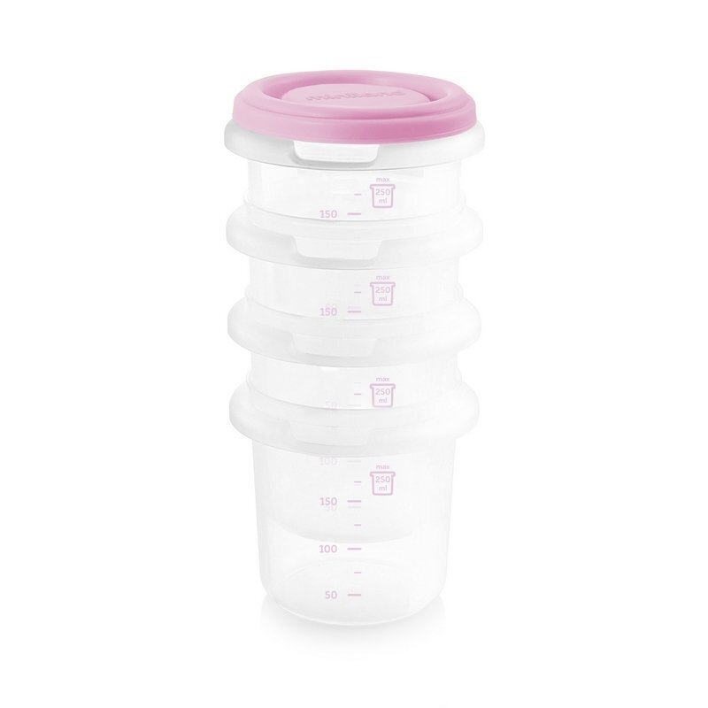 Hermeetiliste anumate komplekt Miniland 4 tk x 250 ml, roosa hind ja info | Laste taldrikud, kausid ja söögiriistad | hansapost.ee