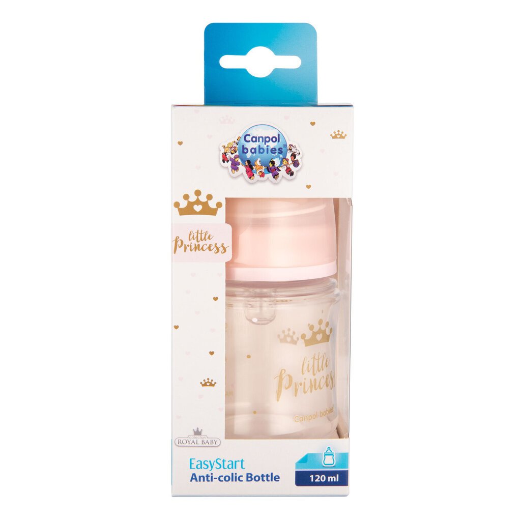 Laia kaelaga pudel Canpol babies, Anti-colic PP Easy Start Royal Baby, 120 ml, 35/233, pink hind ja info | Lutipudelid ja tarvikud | hansapost.ee