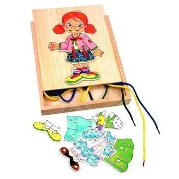 Woody 90017 Eco Wooden Educational hand motoric skills - Lacing Dress-up puzzle Baby Girl (13pcs) for kids 3y+ (18x22cm) цена и информация | Mänguasjad tüdrukutele | hansapost.ee