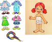 Woody 90017 Eco Wooden Educational hand motoric skills - Lacing Dress-up puzzle Baby Girl (13pcs) for kids 3y+ (18x22cm) цена и информация | Mänguasjad tüdrukutele | hansapost.ee