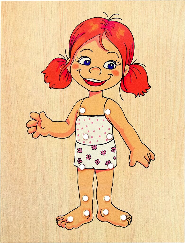 Woody 90017 Eco Wooden Educational hand motoric skills - Lacing Dress-up puzzle Baby Girl (13pcs) for kids 3y+ (18x22cm) цена и информация | Mänguasjad tüdrukutele | hansapost.ee