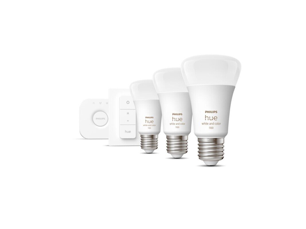 PHILIPS HUE COLOR 3 X E27 BULB + BRIDGE + 2 X DIMMER SWITCH START KIT цена и информация | Lambipirnid ja LED-pirnid | hansapost.ee