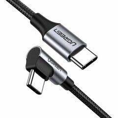 UGREEN US255 USB-C to USB-C Elbow cable, 3A, 60W, 0.5m (Black) цена и информация | Кабели для телефонов | hansapost.ee