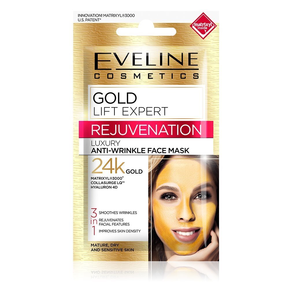 Näomask kortsudevastane 3in1 Eveline Cosmetics Gold Lift Expert 7 ml цена и информация | Näomaskid ja silmamaskid | hansapost.ee