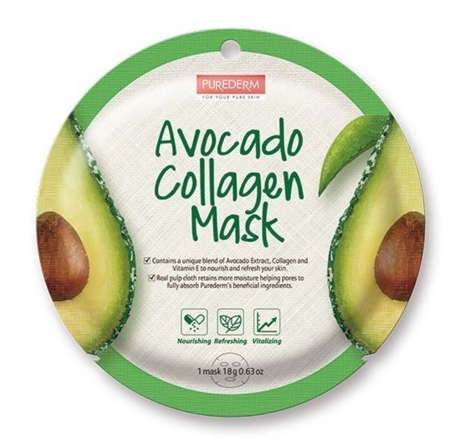 Näomask kollageeni ja avokaado ekstraktiga Purederm Avocado Collagen 18 g цена и информация | Näomaskid ja silmamaskid | hansapost.ee