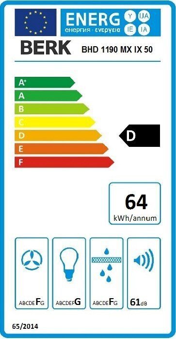 Integreeritav õhupuhasti Berk BHD1190MX IX, 400m³/h laius 50cm roostevaba hind ja info | Õhupuhastid | hansapost.ee