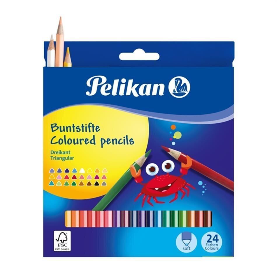 Pelikan värvipliiats, kolmnurkne, SOFT, peenike, 24 värvi hind ja info | Kunstitarbed, voolimise tarvikud | hansapost.ee