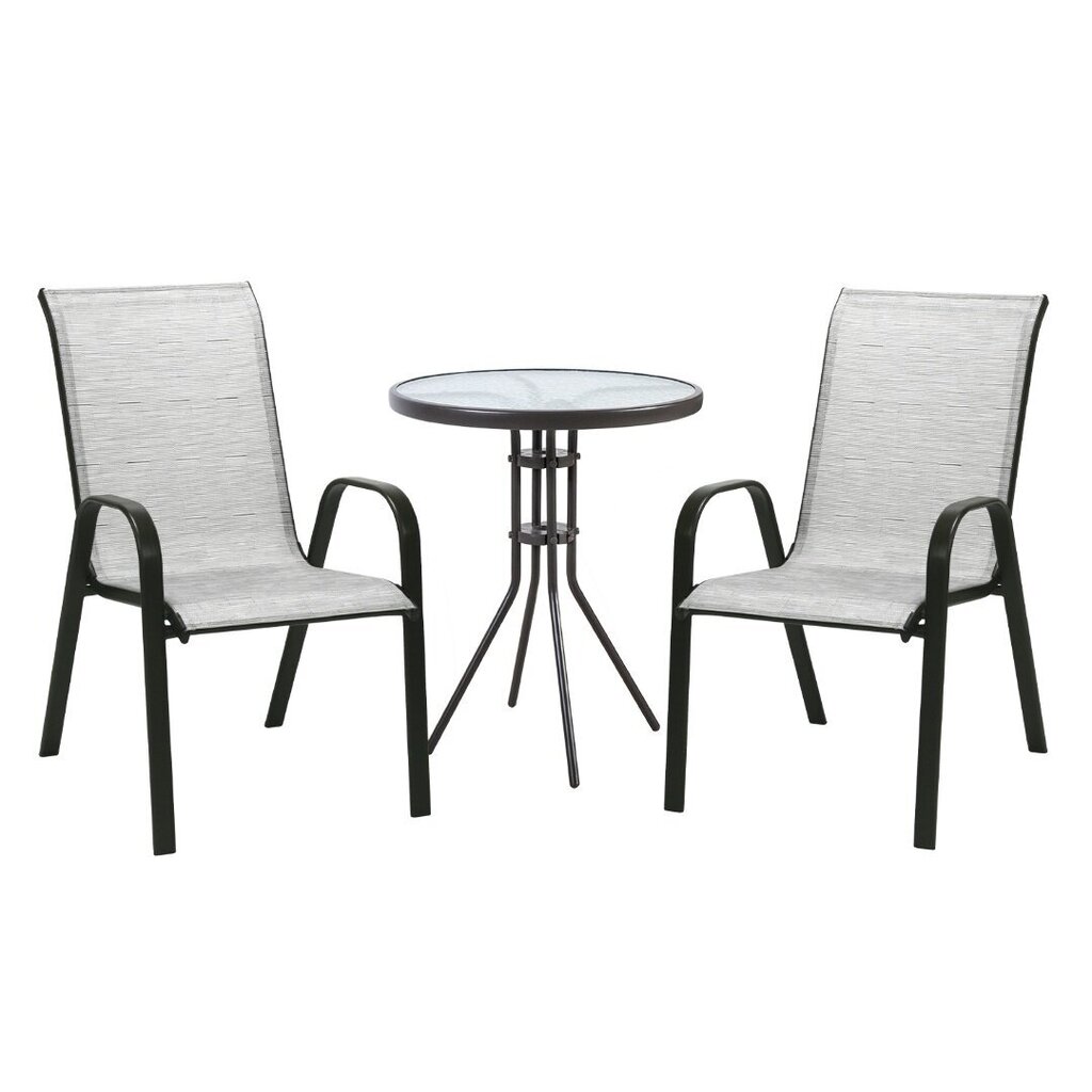 Komplekt DUBLIN laud ja 2 tooli (11873) D60xH70cm, lauaplaat: 5mm laineline klaas, terasraam, värvus: tumepruun hind ja info | Välimööbli komplektid | hansapost.ee