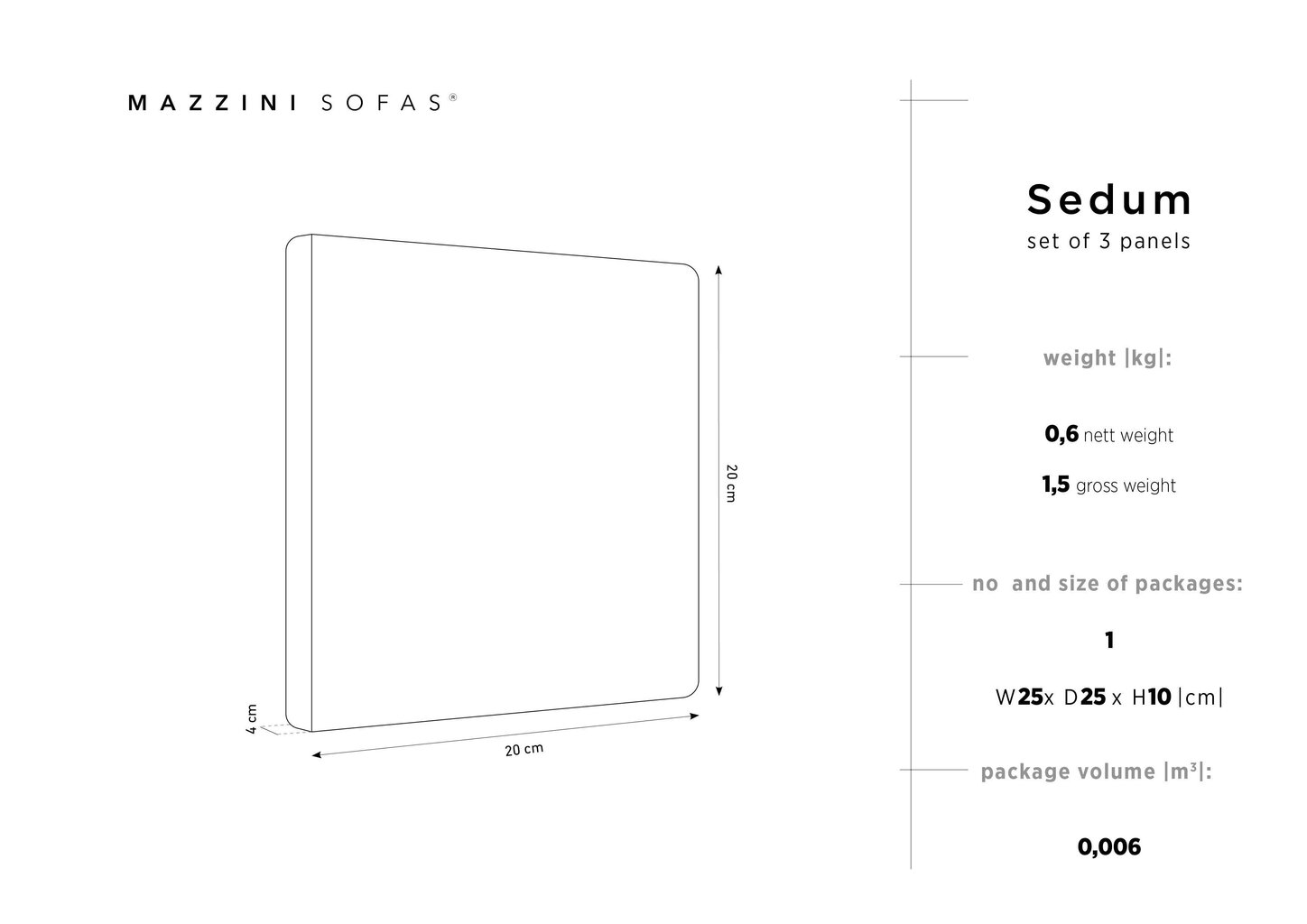 Pehmed seinapaneelid, komplektis 3, Mazzini Sofas Sedum C1, valge цена и информация | Pehmed seinapaneelid | hansapost.ee