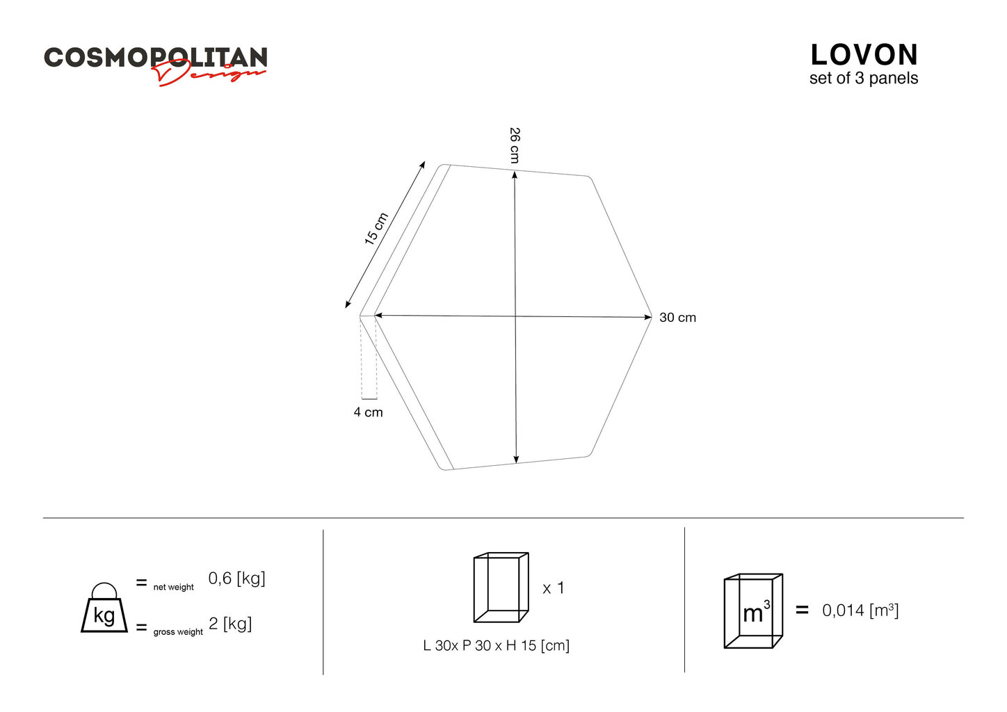 Pehmed seinapaneelid, 3 tk, Cosmopolitan Design Lovon L5, helehall hind ja info | Pehmed seinapaneelid | hansapost.ee