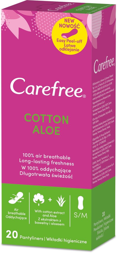 CAREFREE Aloe pesukaitsmed, 20 tk hind ja info | Tampoonid, hügieenisidemed ja menstruaalanumad | hansapost.ee