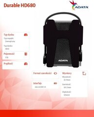 ADATA AHD680-1TU31-CBK ADATA extnl HDD kaina ir informacija | Välised kõvakettad | hansapost.ee