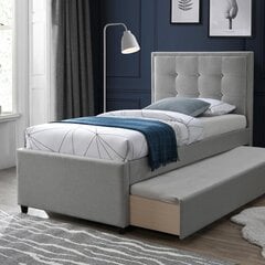 Voodi OSWALDO 90x200cm, plaatinahall, 98x215,5xH117,5cm, MDF, polüesterkangas price and information | Beds | hansapost.ee