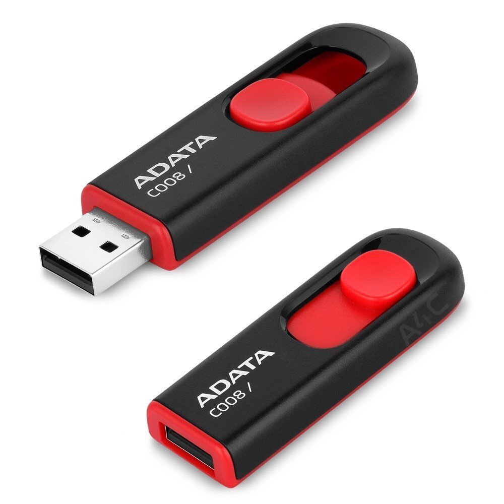 Mälupulk A-data C008 64GB, USB 2.0, must/punane цена и информация | Mälupulgad | hansapost.ee