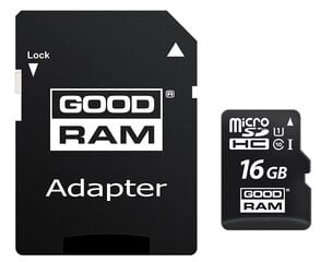 Goodram MicroSD 16GB Class 10/UHS 1 + Adapter SD цена и информация | Goodram Мобильные телефоны, Фото и Видео | hansapost.ee