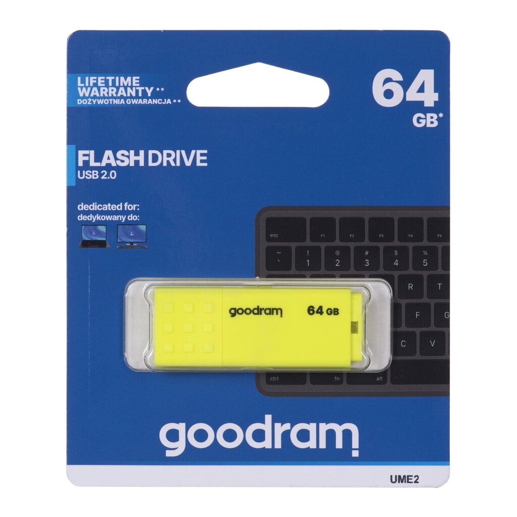 GOODRAM FLASHDRIVE 64 ГБ UME2 USB 2.0 KOLLANE hind ja info | Mälupulgad | hansapost.ee