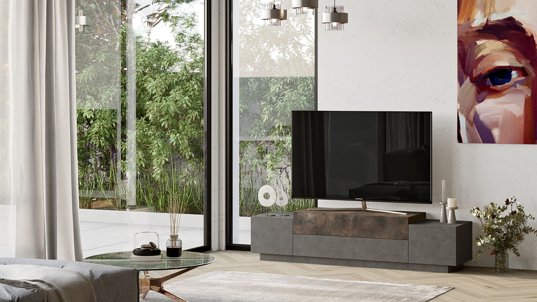TV-laud Kalune Design FD1, pruun/hall hind ja info | Televiisori alused | hansapost.ee