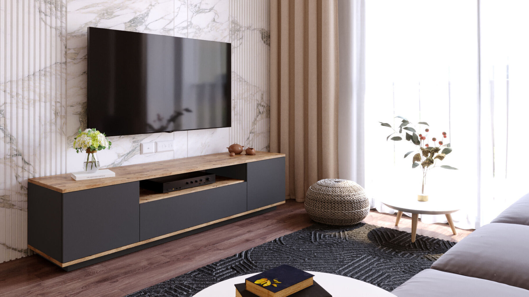 TV-laud Kalune Design FR7, pruun/hall цена и информация | Televiisori alused | hansapost.ee