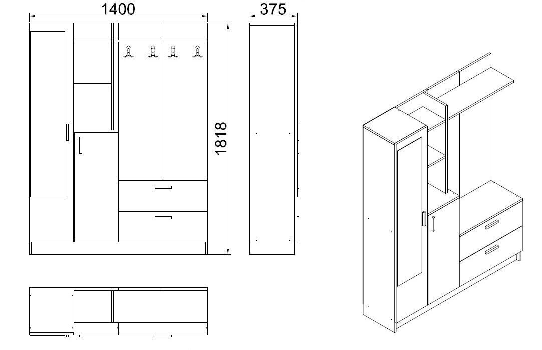 Esikumööbli komplekt Kalune Design DD5, pruun / valge цена и информация | Esikukomplektid | hansapost.ee