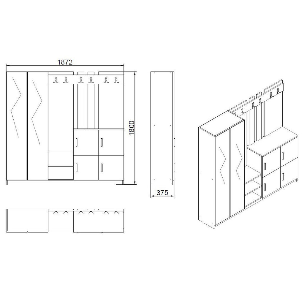 Esikumööbli komplekt Kalune Design DD9, pruun/valge hind ja info | Esikukomplektid | hansapost.ee