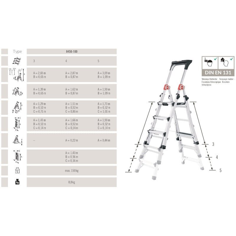 Majapidamisredel TL100 TopLine / alumiinium / 3-5 astet hind ja info | Redelid | hansapost.ee