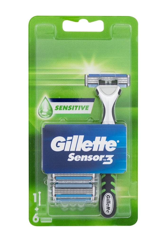 Komplekt Gillette Sensor3 Sensitive: raseerija, 1 tk. + raseerimispead, 6 tk. цена и информация | Raseerimisvahendid | hansapost.ee