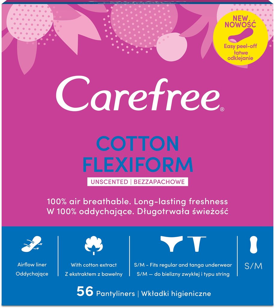 CAREFREE Flexiform pesukaitsmed, 56 tk цена и информация | Tampoonid, hügieenisidemed ja menstruaalanumad | hansapost.ee