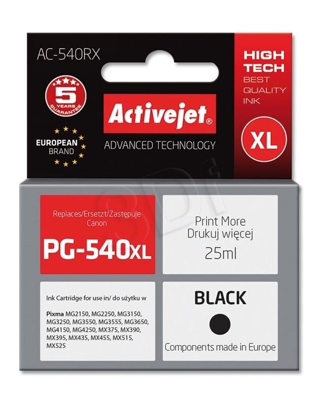 Activejet AC-540RX (Canon PG-540XL), must hind ja info | Tindiprinteri kassetid | hansapost.ee