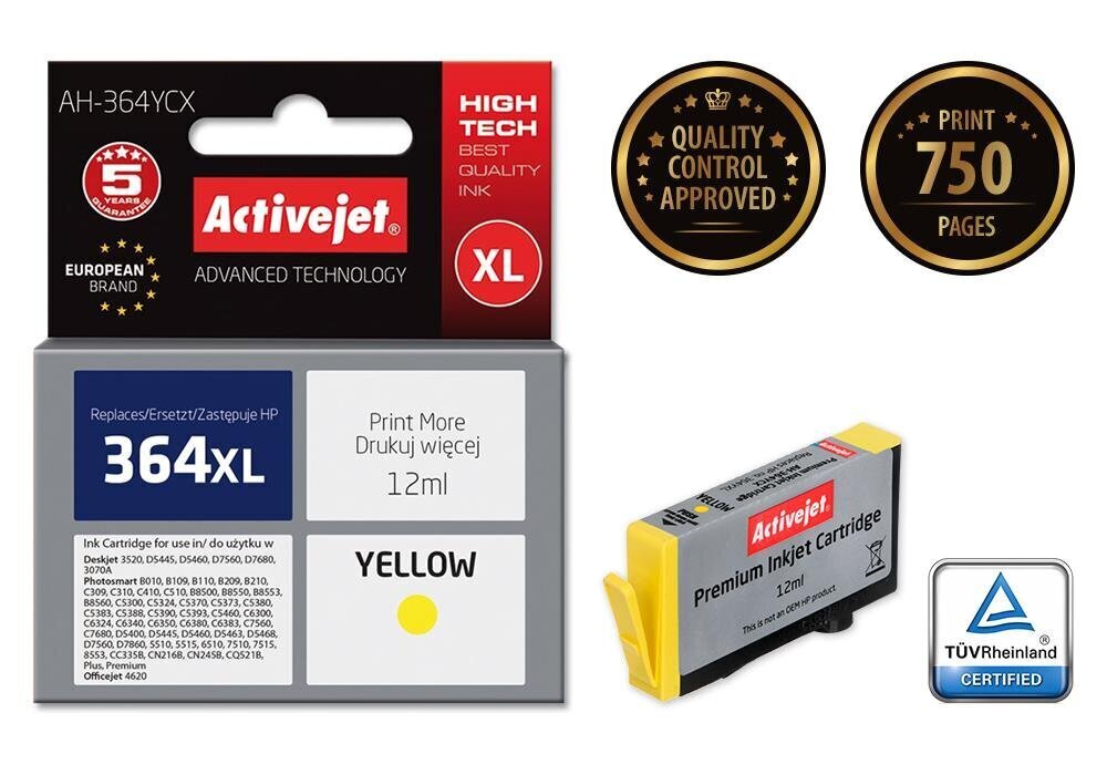 Tindiprinteri kassett Activejet AH-364YCX HP 364XL jaoks 12 ml kollane hind ja info | Tindiprinteri kassetid | hansapost.ee